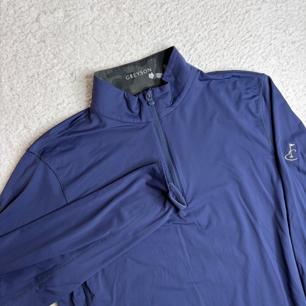 Greyson Mens Tate Mockneck Quarter Zip Golf Pullover Navy Blue L stretch preppy